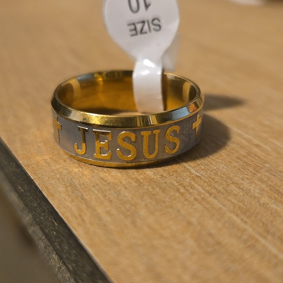 Stainless Steel Gold Jesus Ring - Picture 2 of 3